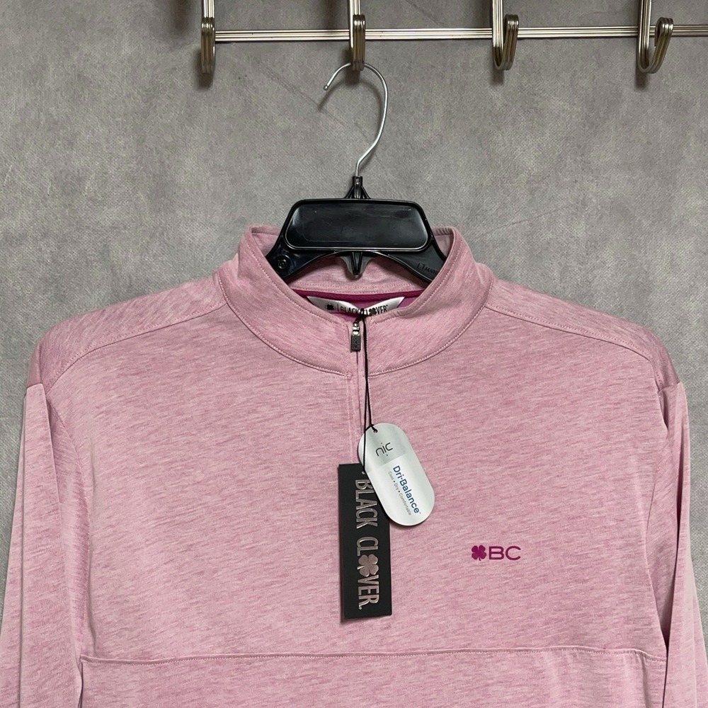 NWT Black Clover Sweater Men L Pink Vivid Luck 1/4 Zip Pullover Layering Active
